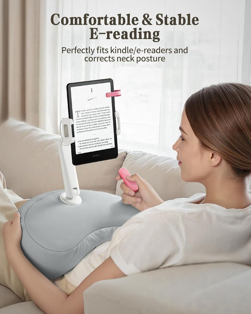SAIJI Kindle Pillow Stand, iPad Stand Compatible with 4.7”-15.6” Kindle, Phone, iPad, 360° Adjustable Lap Beanbag Tablet Holder for Bed with Flexible Dual Axis Arm and Microbead Cushion (Gray) - Image 2